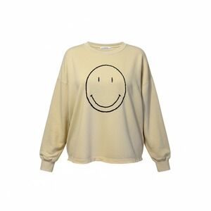 By Together Smiley Face‎ Sweatshirt Women's Small Yellow Raw Hem Cozy Pullover